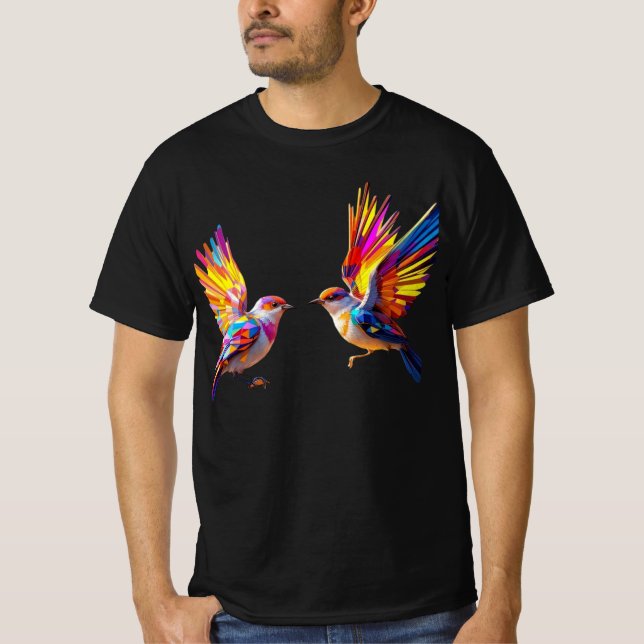 Lebhafte geometrische Vögel im Flug T-Shirt (Vorderseite)