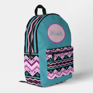 Lebhafte geometrische Zig-Zags in Blau, Rosa, Lila Bedruckter Rucksack