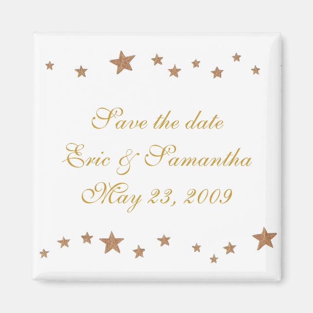 Lebhafte Goldstars, Save the Date Hochzeitsmagnete Magnet (Vorne)