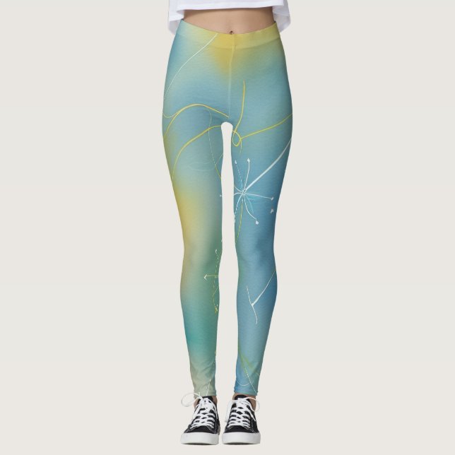Lebhafte, grün gelbe, bezaubernde strahlende Abstr Leggings (Vorderseite)