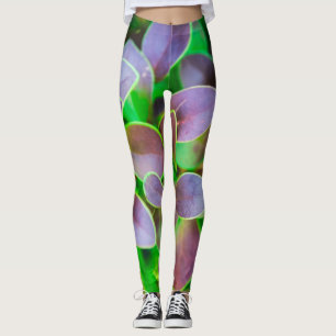 Lebhafte grüne und lila Blätter Leggings