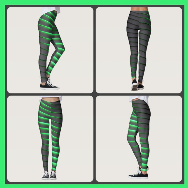 Lebhafte, grüne und schwarze Streifen Leggings (Von Creator hochgeladen)