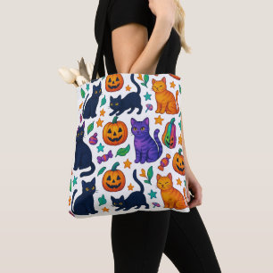 Lebhafte Halloween Cat & Pumpkin Pattern Tote Bag