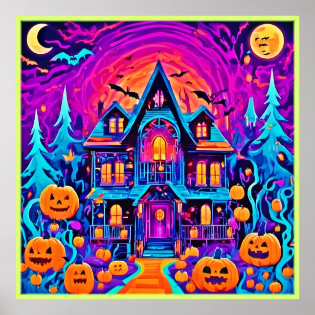 Lebhafte Halloween House Art Poster (Vorne)