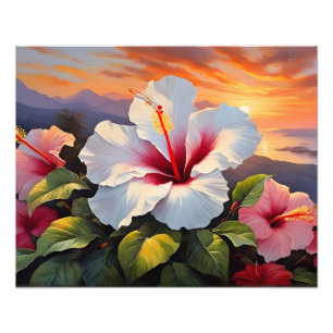 Lebhafte hawaiianische Hibiskus-Blume bei Sunset Fotodruck