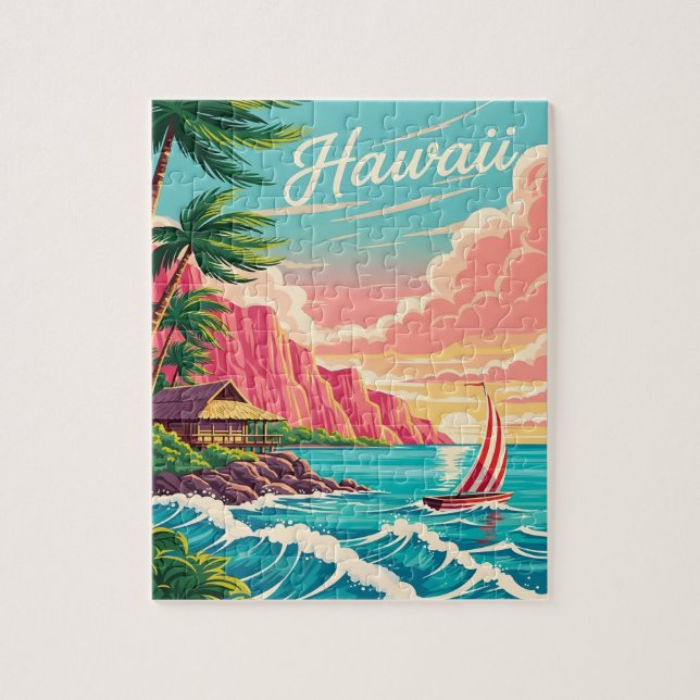 Lebhafte hawaiianische Küstenlandschaft mit Palmen Puzzle (Vertikal)