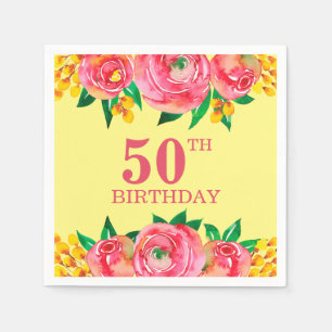 Lebhafte, heiße Rosa und gelbe Wasserfarbe Serviette