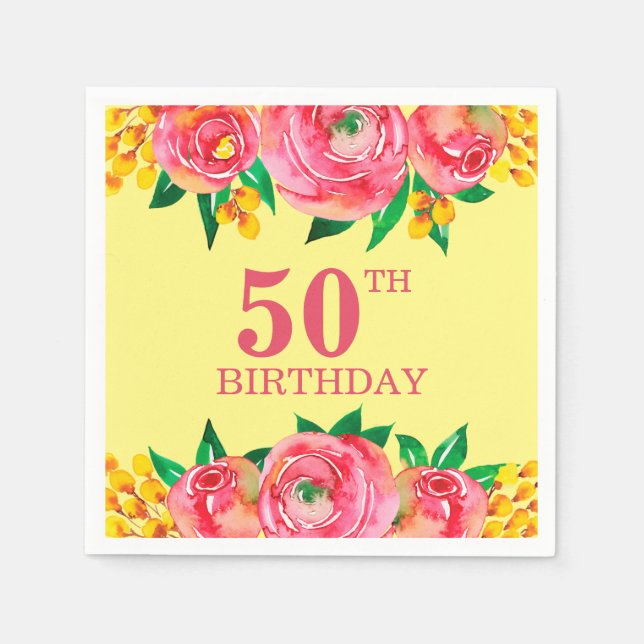 Lebhafte, heiße Rosa und gelbe Wasserfarbe Serviette (Vorderseite)