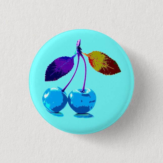 Lebhafte hellblaue Kirschen Button (Vorderseite)