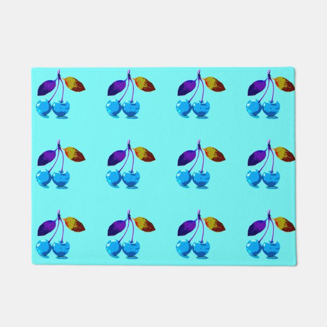 Lebhafte hellblaue Kirschen Fußmatte (Vorderseite)