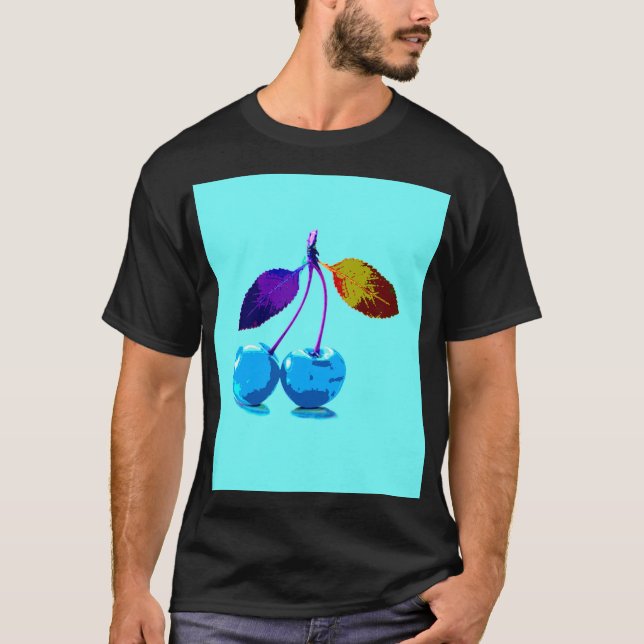 Lebhafte hellblaue Kirschen T-Shirt (Vorderseite)