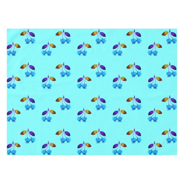 Lebhafte hellblaue Kirschen Tischdecke (Vorderseite (Horizontal))