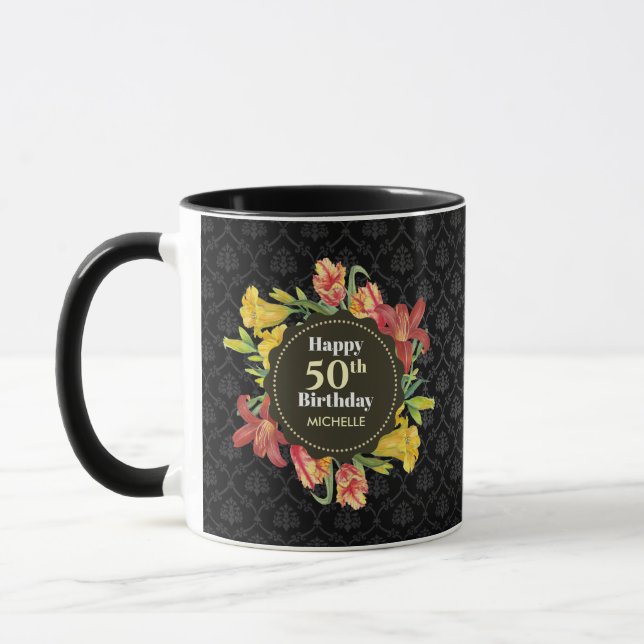 Lebhafte, helle Frühlingsblumen Wreath Birthday Fr Tasse (Links)