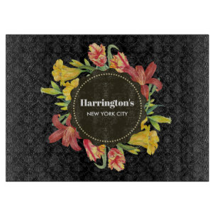 Lebhafte, helle Frühlingsblumen Wreath Black Damas Schneidebrett