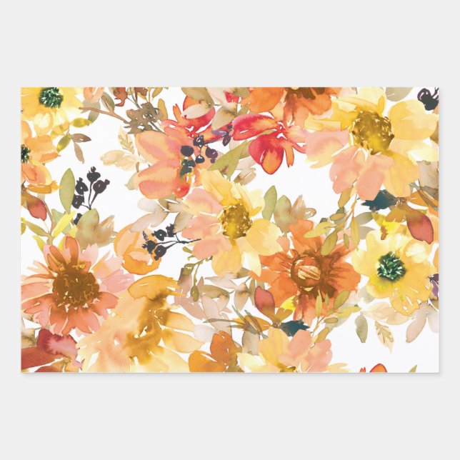 Lebhafte Herbstblumenmuster Geschenkpapier Set (Vorderseite)