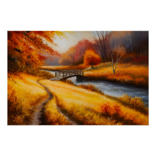 Lebhafte Herbstwaldmalerei - Herbstlandschaft Poster