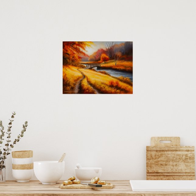Lebhafte Herbstwaldmalerei - Herbstlandschaft Poster (Küche)