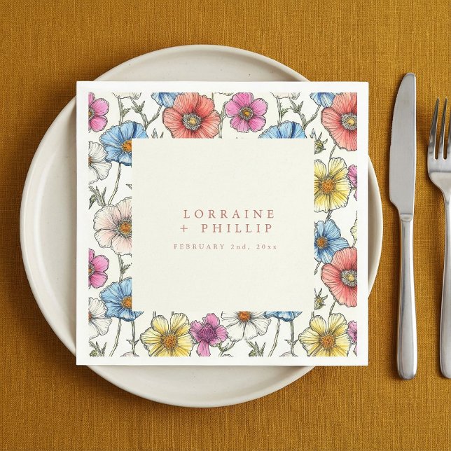 Lebhafte Hochzeit wild lebender Blume Serviette (Vibrant wild flowers wedding napkins.)