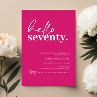 Lebhafte Hot Pink Hallo 70. Geburtstagsparty Einladung