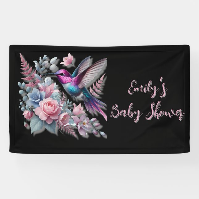 Lebhafte Hummingbird und rosa Blütendusche Banner (Horizontal)