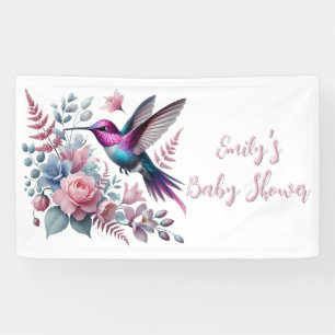 Lebhafte Hummingbird und rosa Blütendusche Banner