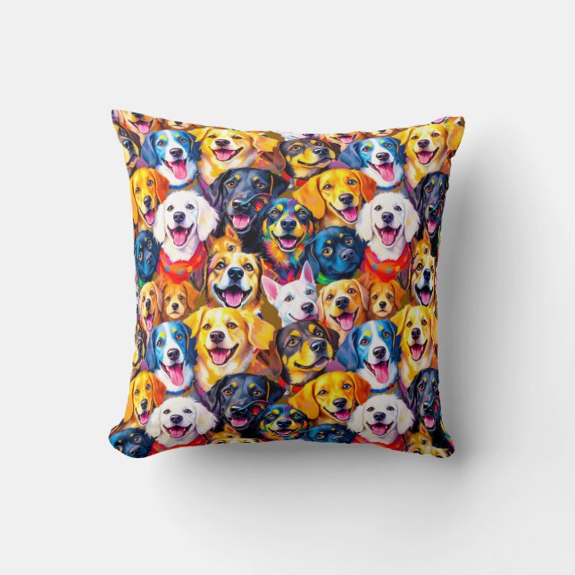 Lebhafte Hunde Print Kissen (Vorderseite)