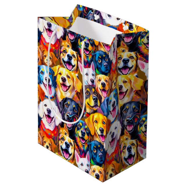 Lebhafte Hunde Print Mittlere Geschenktüte (Rückseite Schrägansicht)