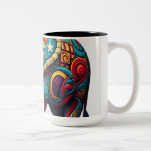 Lebhafte Kaleidoskopische Elefantenkunst Zweifarbige Tasse