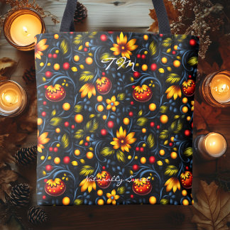 Lebhafte Khokhloma Style Blumenmuster Tote Bag