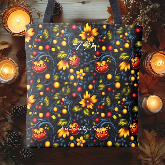 Lebhafte Khokhloma Style Blumenmuster Tote Bag (Von Creator hochgeladen)