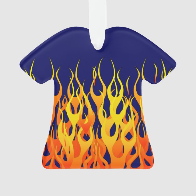 Lebhafte klassische Racing-Flammen auf Navy Blue Ornament (Rückseite)