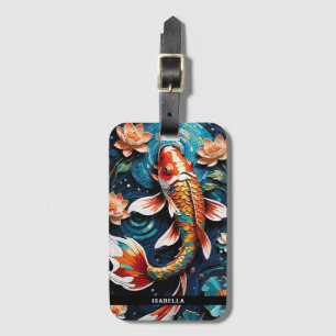 Lebhafte Koi und wunderschöne Blume Aquatic Scene Gepäckanhänger