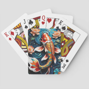 Lebhafte Koi und wunderschöne Blume Aquatic Scene Spielkarten