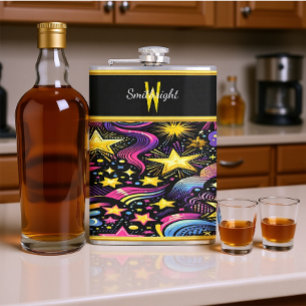 Lebhafte kosmische Muster wirbeln in zauberhaften  Flachmann