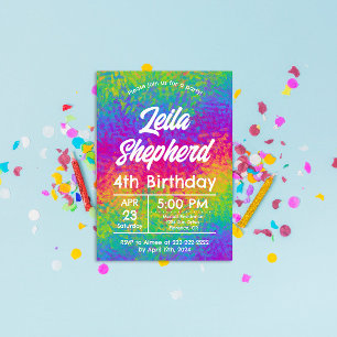 Lebhafte Krawatte-Dye Rainbow Geburtstagsparty Ein Einladung