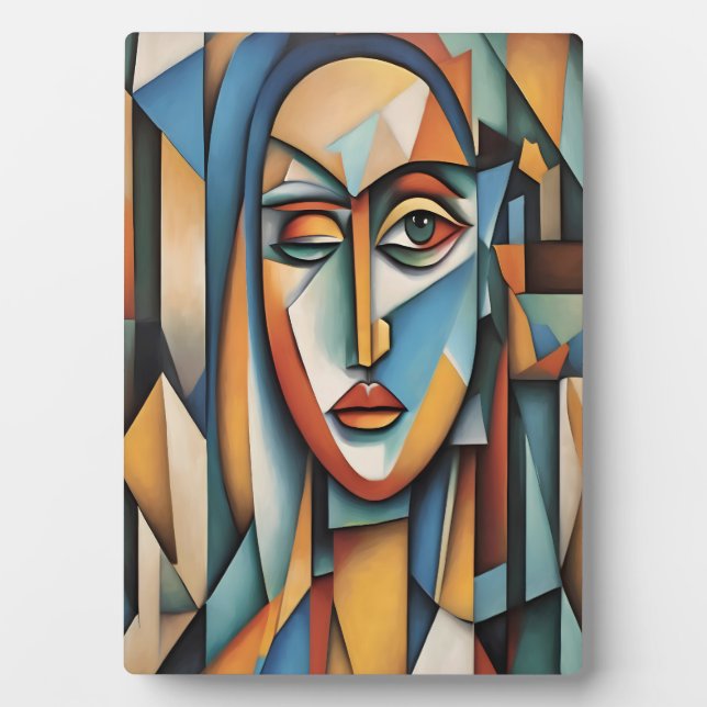 Lebhafte kubistische Portrait Abstrakte geometrisc Fotoplatte (Vorderseite)