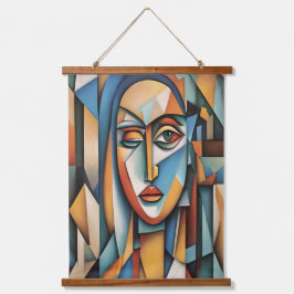 Lebhafte kubistische Portrait Abstrakte geometrisc Wandteppich Mit Holzrahmen