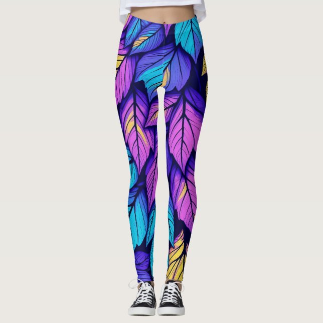 Lebhafte Leaf-farbenfrohe Natur Leggings (Vorderseite)