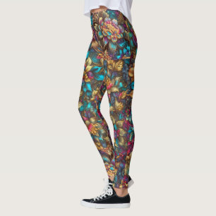 Lebhafte Leggings aus dem Metallic-Blumengarten - 