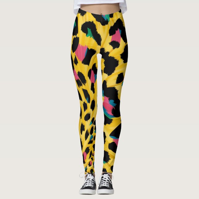 Lebhafte Leggings aus gelbem Leopard (Vorderseite)