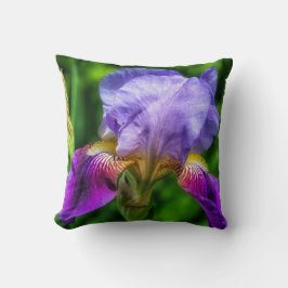 Lebhafte lila blaue und gelbe Iris-Blume Kissen