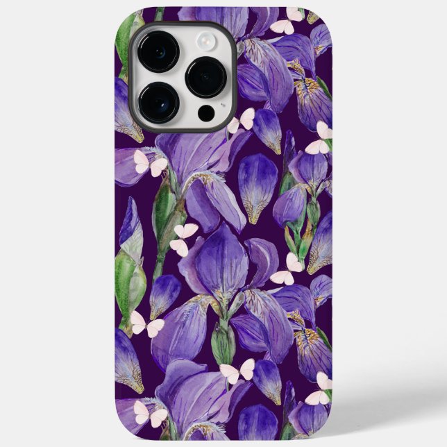 Lebhafte Lila Iris-Blume und Schmetterlinge Case-Mate iPhone Hülle (Rückseite)