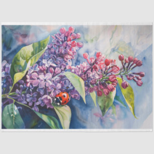 Lebhafte Lila Lilac-Blume Ladybug Decoupage Seidenpapier