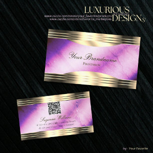 Lebhafte Lila Marble-Gold-Grenzen mit QR-Code Visitenkarte