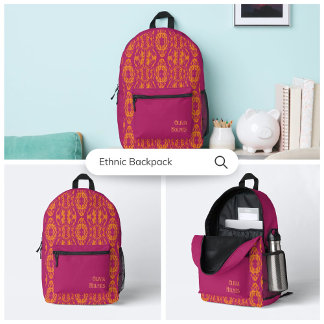 Lebhafte Lila Orange Ethnic Mosaic Geometric Bedruckter Rucksack