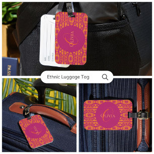 Lebhafte Lila Orange Ethnic Mosaic Geometric Gepäckanhänger