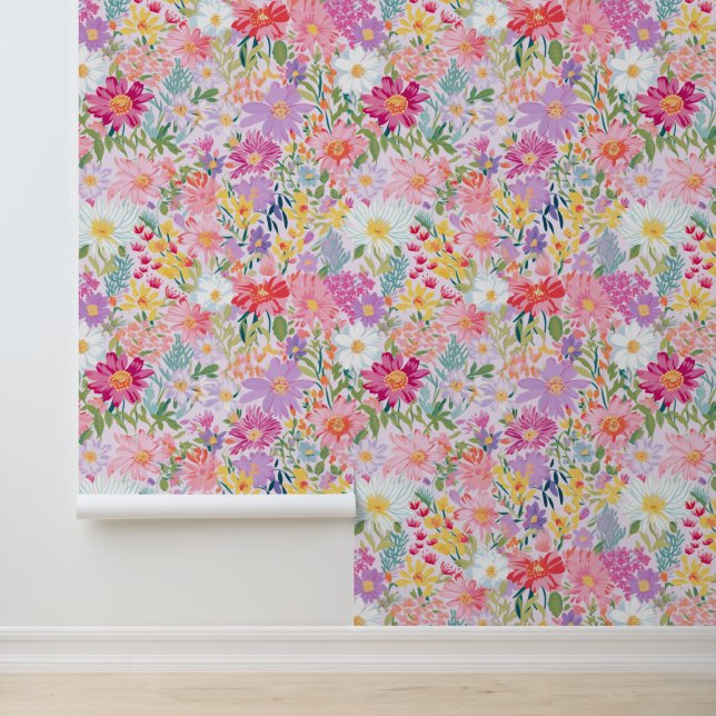 Lebhafte Lila und rosa Frühlingsflora Tapete (Anwendung)