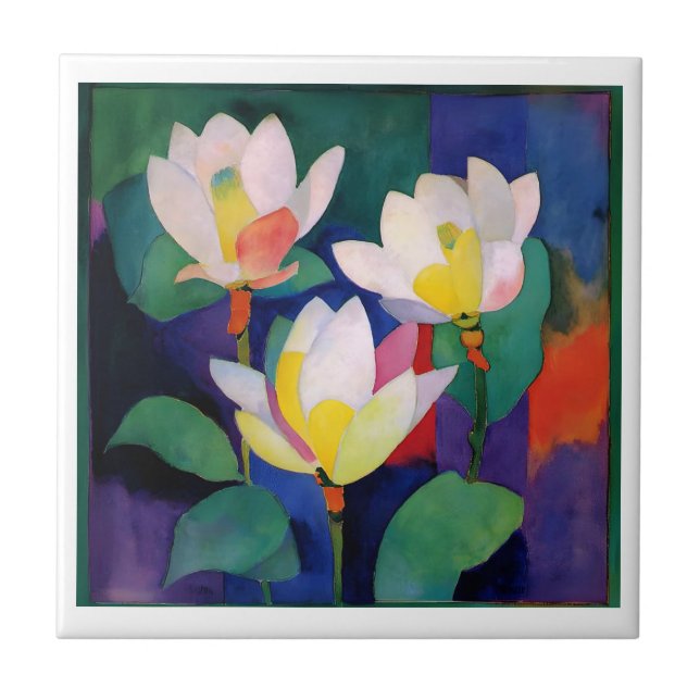 Lebhafte Lotus Blume - Moderne Wasserfarbenwelt Ku Fliese (Vorderseite)