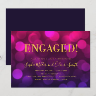 Lebhafte Magenta Bokeh Imitats Gold Engagement Par Einladung