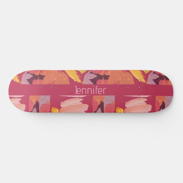 Lebhafte Magenta und Gold Abstrakt Skateboard (Horizontal)